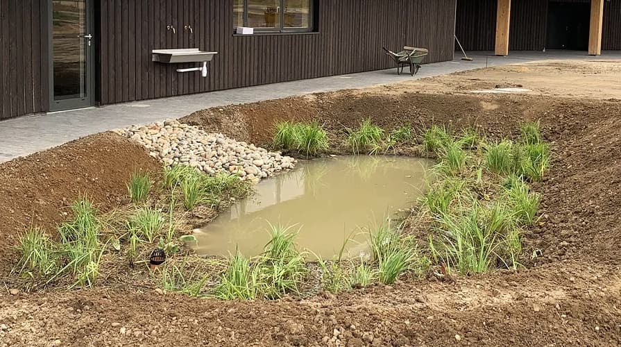 Kokosnetz im Gartenteich